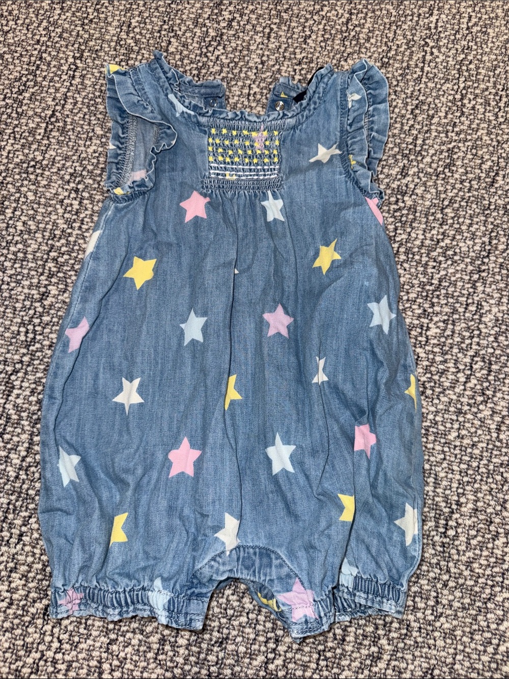 Denim-Effect Star Print Bubble Romper - Multi Star